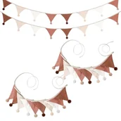 Girlandy - AiQInu Trójkątne flagi z małym pomponem, małe flagi do pokoju dziecięcego, do pokoju dziecięcego, do pokoju niemowlęcego, sypialni (kolor kawowy-beżowy) - miniaturka - grafika 1