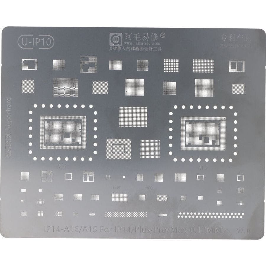 Metalowe sito AMAOE U-IP10 0.12 mm szablon do reballingu / naprawy procesora A15/A16 do iPhone z serii 14