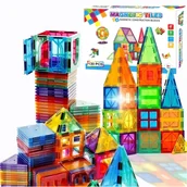 Klocki - KLOCKI MAGNETYCZNE Rainbow Magnetic Tiles KONSTRUKCYJNE DUŻE KAFELKI PANELE XXl 130 el 3D - miniaturka - grafika 1