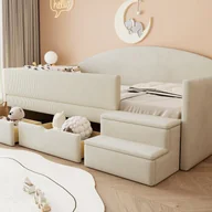 Łóżka dla dzieci i młodzieży - Tapicerowane łóżko dziecięce 90x190 cm - z 2 szufladami - z stopniami - welur - beżowy (materac nie jest wliczony w cenę) - miniaturka - grafika 1