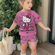 Dresy i komplety dla dziewczynek - TEMU Ten zestaw zawiera zabawny nadruk 3D z Hello Kitty w kropki i kokardki, idealny dla dziewczynek. Składa się z krótkiego swetra i sportowych - miniaturka - grafika 1