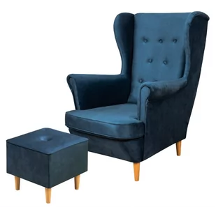 Zestaw skandynawski Fotel uszak Floki z podnóżkiem Granatowy - Fotele - miniaturka - grafika 1