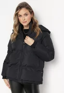 Kurtki damskie - Czarna Pudełkowa Kurtka Pikowana z Kapturem Anena - miniaturka - grafika 1