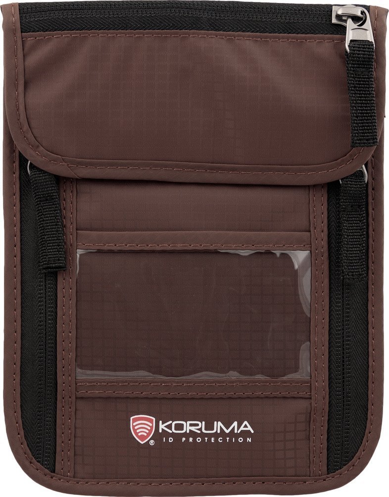 KORUMA Paszportówka antykradzieżowa na szyję z zabezpieczniem RFID STOP Brązowy Uniwersalny