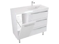 Szafki łazienkowe - Szafka Stojąca Z Umywalką ATH 90 cm K Prawa - Biały Mat - Uchwyty Chromowane - miniaturka - grafika 1