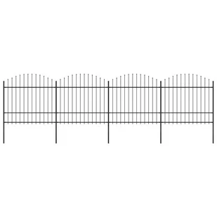 vidaxl Panele ogrodzeniowe z grotami, stal, (1,5-1,75) x 6,8 m, czarne - Ogrodzenia - miniaturka - grafika 1