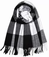 Apaszki i szaliki damskie - Ciepły szal szalik w kratę z frędzlami Piękne kolory Długi - miniaturka - grafika 1