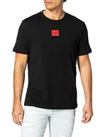 Koszulki męskie - HUGO Męski t-shirt Diragolino212 Regular-Fit z bawełny z czerwoną etykietą z logo, czarny (Black1), L - miniaturka - grafika 1