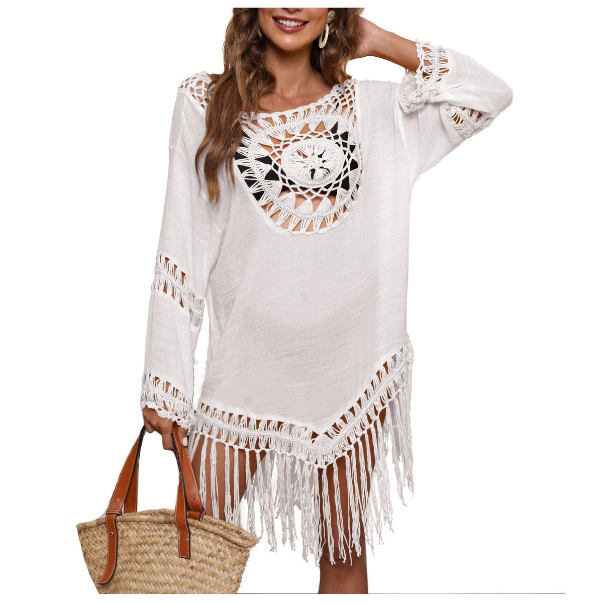 Pareo plażowe sukienka tunika boho frędzle