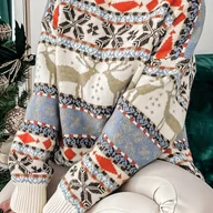 Swetry damskie - TEMU Damski Miękki Sweter Zimowy – Przytulny Sweter-Kurtka z Okrągłym Dekoltem, Kolorowymi Blokami i Białym Kołnierzem, Casual i do Biura, Długi - miniaturka - grafika 1