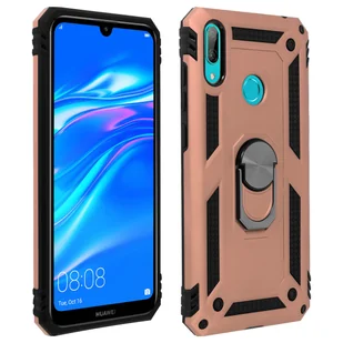 Huawei Y7 2019 Etui Bi Material Sztywne Miękkie magnetyczne Podstawka z pierścieniem Różowe złoto - Etui i futerały do telefonów - miniaturka - grafika 1