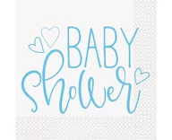 Dekoracje i nakrycia stołu na imprezę - Serwetki papierowe Baby Shower, niebieskie serca, 33x33 cm, 16 szt. - miniaturka - grafika 1