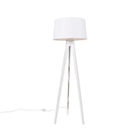 Lampy stojące - QAZQA Nowoczesna lampa podłogowa statyw biały z lnianym kloszem biały 45 cm - Tripod Classic - miniaturka - grafika 1