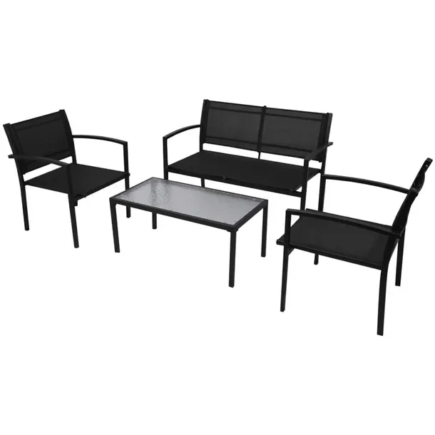 Zestaw mebli ogrodowych czarny: 2 krzesła (59x62x75 cm), ławka (110x62x78