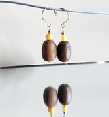Kolczyki - Kolczyki drewno/ perły naturalne/ Hematyt - miniaturka - grafika 1