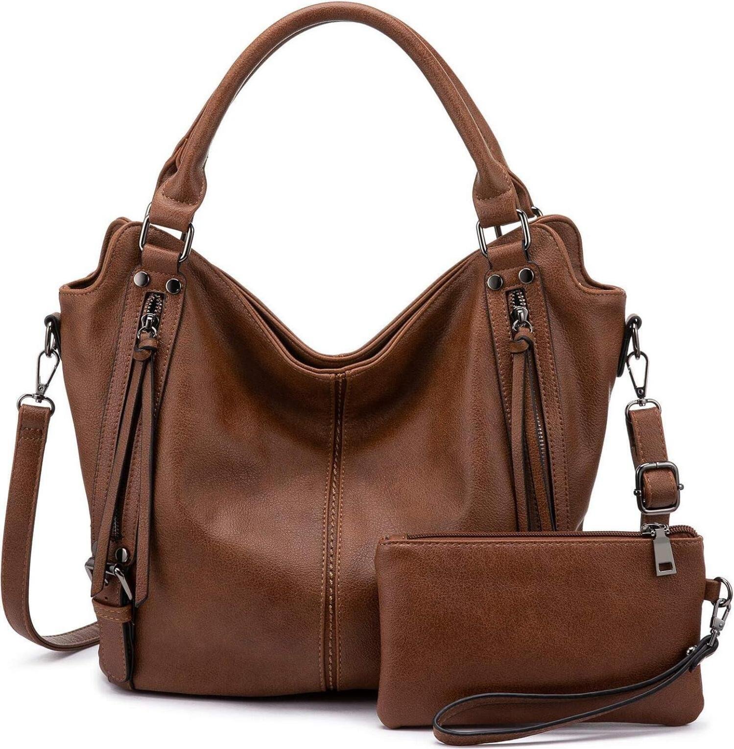 Torebka damska Zestaw Medium Shopper Skórzana torebka na ramię Hobo 2szt Brązowy