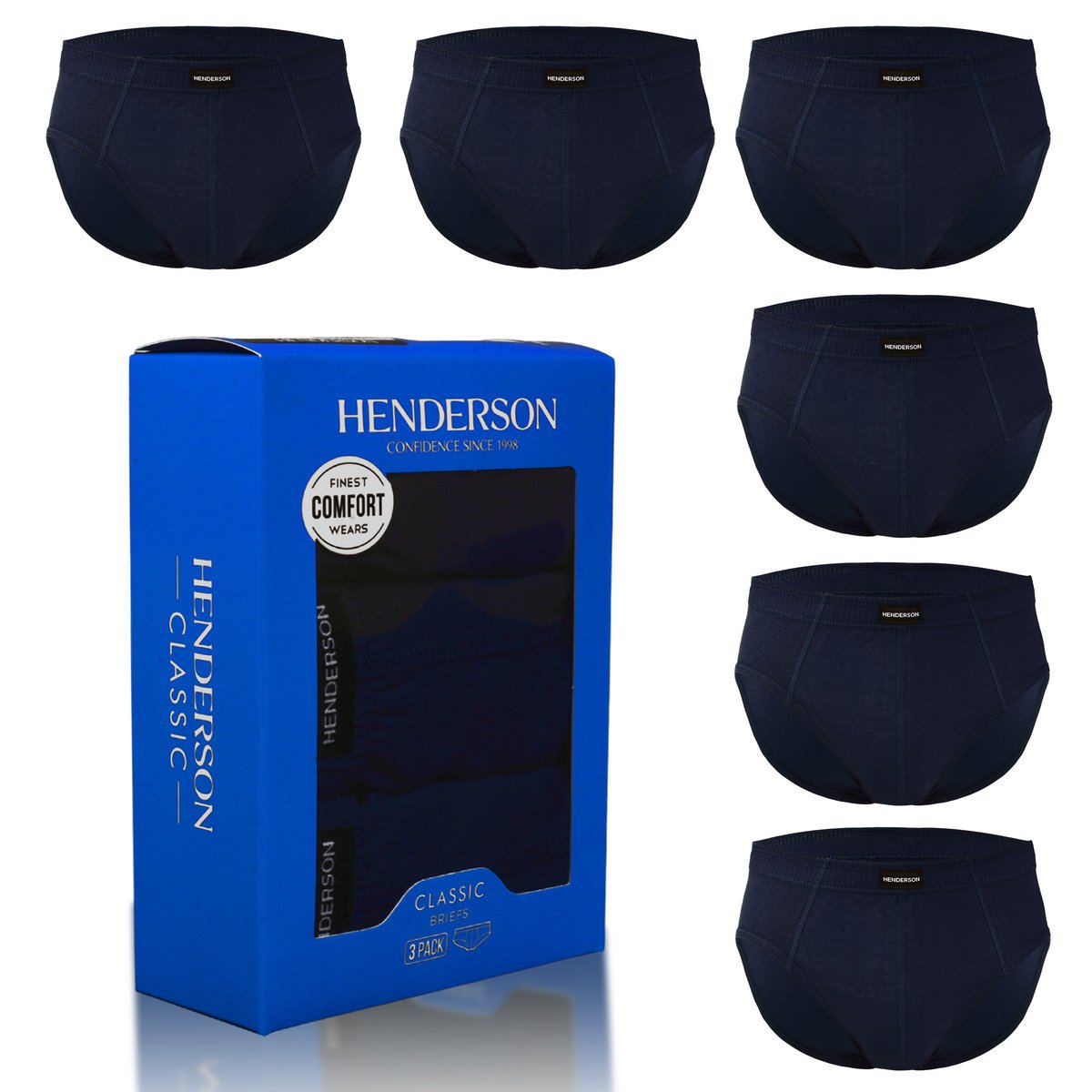 HENDERSON Zestaw Slipy Męskie Bawełna Granatowy 6 Sztuk Rozmiar M