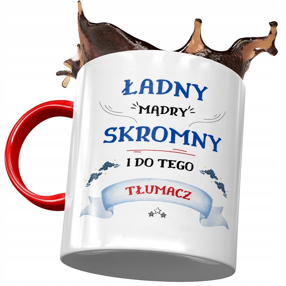 Kubek Czerwony Dla Tłumacza Ładny Mądry Skromny z Nadrukiem ze Zdjęciem + Opakowanie na prezent (wzór 04)