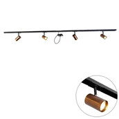 Lampy sufitowe - QAZQA 1-fazowy system szynowy w kolorze ciemnego brązu z 4 reflektorami i kwadratem zasilającym - Jeana - miniaturka - grafika 1