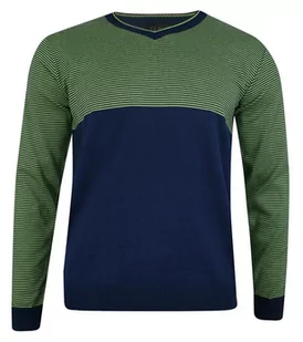 Sweter Granatowo-Zielony, w Drobne Paski, Dekolt w Serek (V-neck) -ELKJAER- Męski - Elkjaer - Swetry męskie - miniaturka - grafika 1