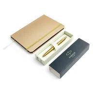 Zestawy piśmiennicze - Zestaw długopis Parker Monochrome złoty + notatnik - miniaturka - grafika 1