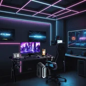 Biurka gamingowe - XMTECH LED biurko do gier 140 x 60 cm, stół do gier PC, stabilna rama z powierzchnią z włókna węglowego, stół dla graczy z uchwytem na kubek i haczykiem na słuchawki, czarny - miniaturka - grafika 1