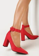 Czółenka - Czerwone Czółenka na Słupku z Paskiem wokół Kostki Agamara - Born2be - miniaturka - grafika 1