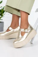 Półbuty damskie - Złote półbuty skórzane damskie na platformie PRODUKT POLSKI Casu 20102-NO-41 - miniaturka - grafika 1