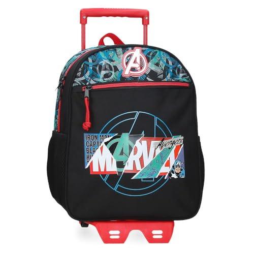 Joumma Marvel Shield Plecak szkolny z wózkiem Czarny 27x33x11 cm Poliester 9,8 l, Czarny (Black), plecak szkolny na kółkach