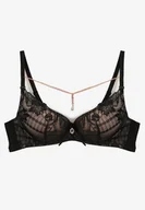 Biustonosze - Czarno-Beżowy Biustonosz Push Up z Łańcuszkiem Imitującym Naszyjnik Amarainna - miniaturka - grafika 1