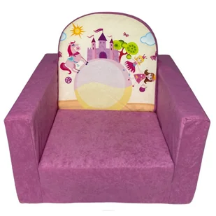 KOMFORTOWY FOTELIK ROZKŁADANY DLA DZIECI RÓŻOWY ZAMEK - Krzesła obrotowe dla dzieci - miniaturka - grafika 1