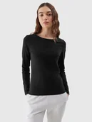 Bluzki damskie - Bluzka z długim rękawem slim gładka damska 4F 4FWSS24TLONF218-20S Czarny - miniaturka - grafika 1