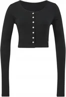 Bluzki damskie - CROP TOP - CL WDE TREND LS TOP HT7840 koszulka CZARNA - miniaturka - grafika 1
