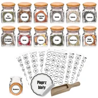 Pojemniki kuchenne - 12x słoik słoiki na przyprawy 120ml +192 naklejki W2 z drewnianym korkiem - miniaturka - grafika 1