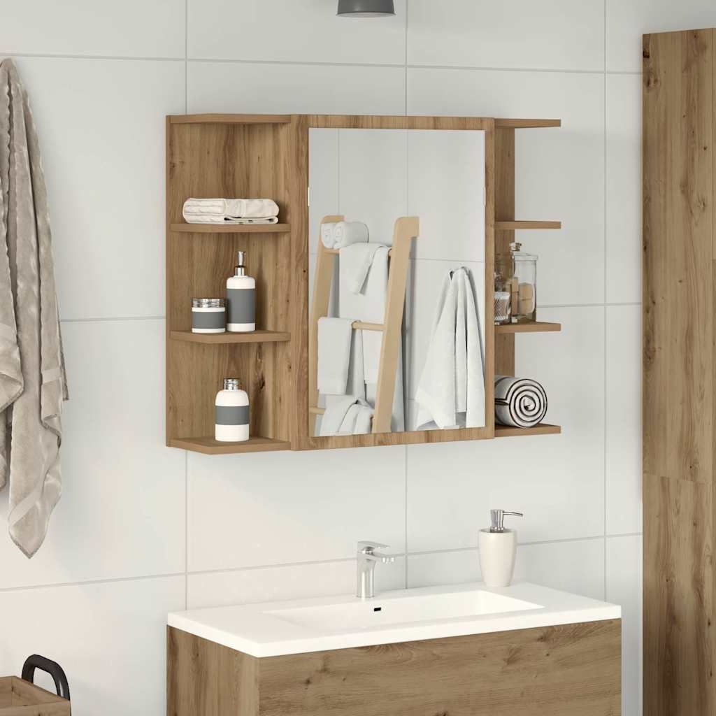 vidaXL Szafka łazienkowa z lustrem Artisan dąb 80x20,5x64cm materiał drewnopochodny