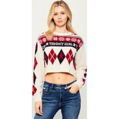 Swetry damskie - Tommy Hilfiger Wełniany sweter Cropped Fit - miniaturka - grafika 1