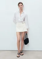 Spódnice - MANGO - Spódnicospodnie jeansowe z podwójnym paskiem biały - S - Kobieta - miniaturka - grafika 1