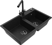 Zlewozmywaki z baterią - Mexen Tomas zlewozmywak granitowy 2-komorowy z baterią kuchenną Duero, czarny - 6516-77-671600-70-B - miniaturka - grafika 1