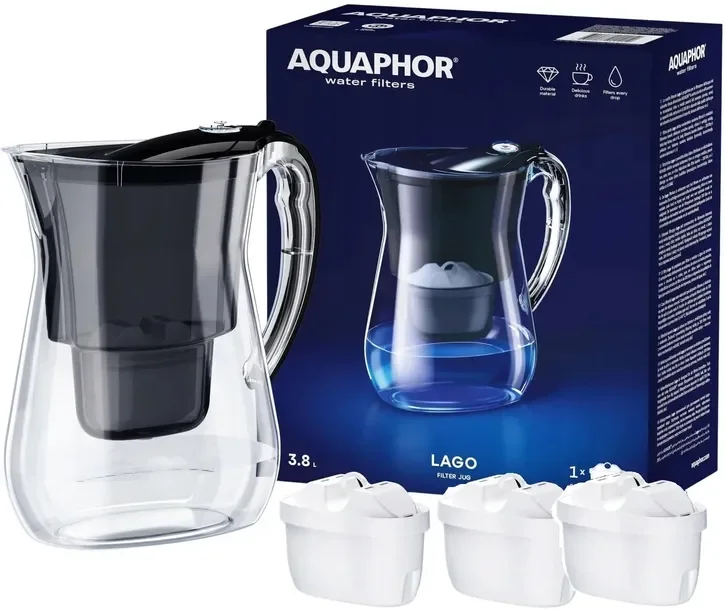 Dzbanek filtrujący AQUAPHOR Lago Czarny + Wkład Maxfor+ 3 WKŁADY