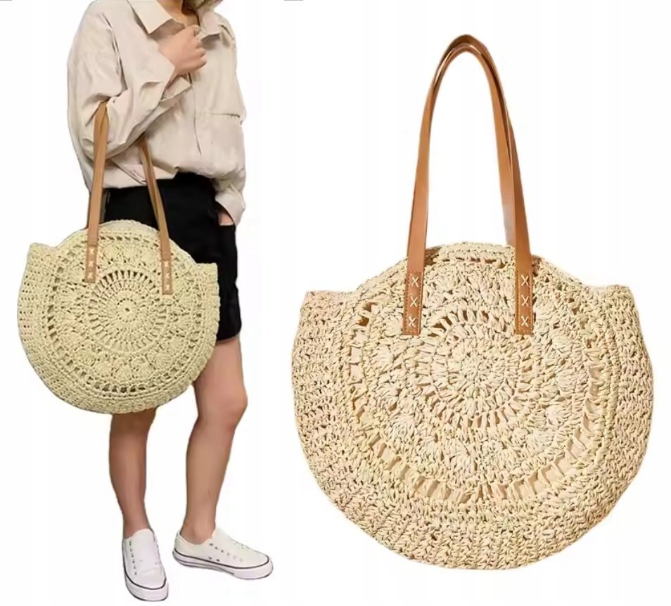 TORBA PLAŻOWA BOHO SŁOMIANA MIEJSKA SHOPPERKA NA PLAŻĘ NA ZAKUPY DUŻA