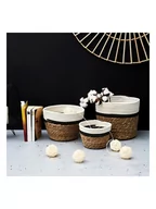 Pudła i pojemniki do przechowywania - HYGGE Kosz w kolorze biało-jasnobrązowym - wys. 26 x Ø 21 cm - miniaturka - grafika 1