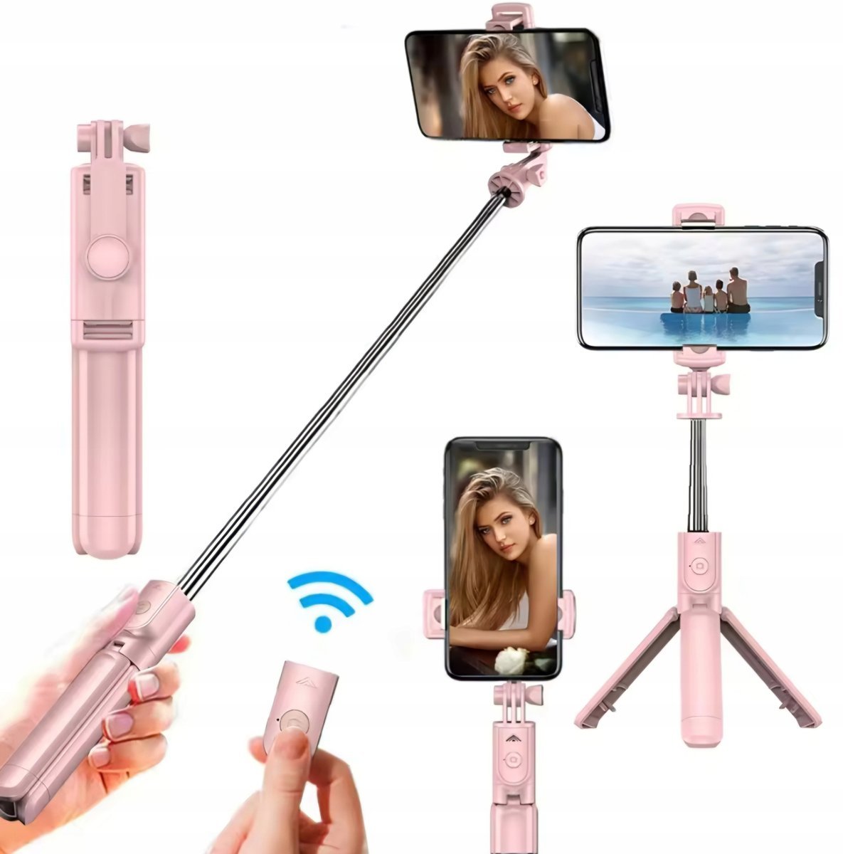 SELFIESTICK UCHWYT KIJEK DO SELFIE Z BLUETOOTH Z PILOTEM TRIPOD RÓŻOWY