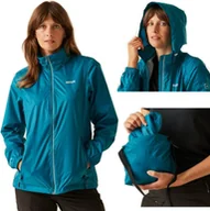 Kurtki damskie - Damska kurtka przeciwdeszczowa z kapturem Regatta RWW304 C5M turkusowy XXL - miniaturka - grafika 1