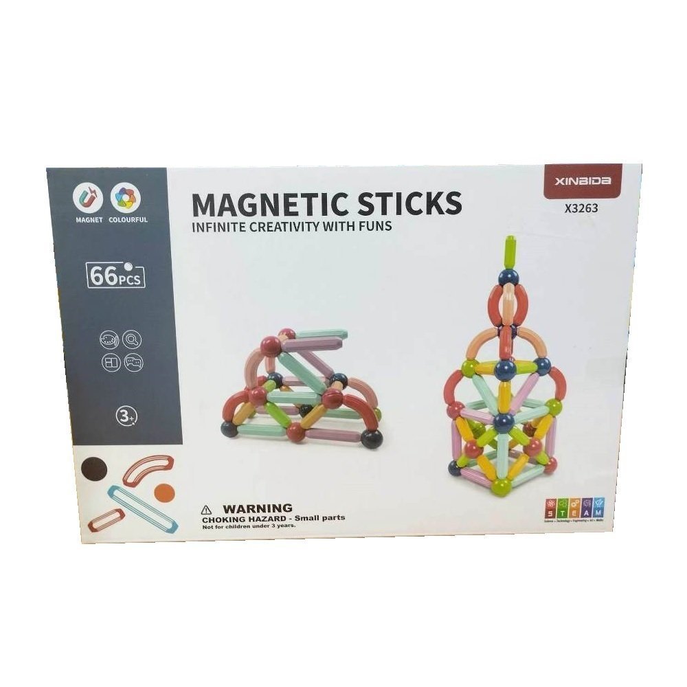 Magnetyczne patyki 66 el. – klocki magnetyczne konstrukcyjne 3D