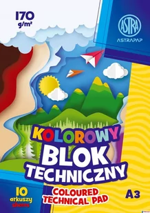 Astra Blok techniczny kolorowy barwiony w masie A3 170 gsm 10 kartek - Szkolne artykuły papiernicze - miniaturka - grafika 1