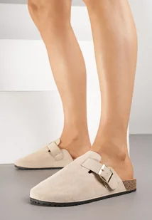 Beżowe Klapki w Stylu Chodaków z Klamrami Lilamira - Klapki i japonki damskie - miniaturka - grafika 1