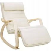 Fotele i pufy dla dzieci - ﻿Fotel bujany reg. podnóżka pokrowiec z bawełny beż - miniaturka - grafika 1