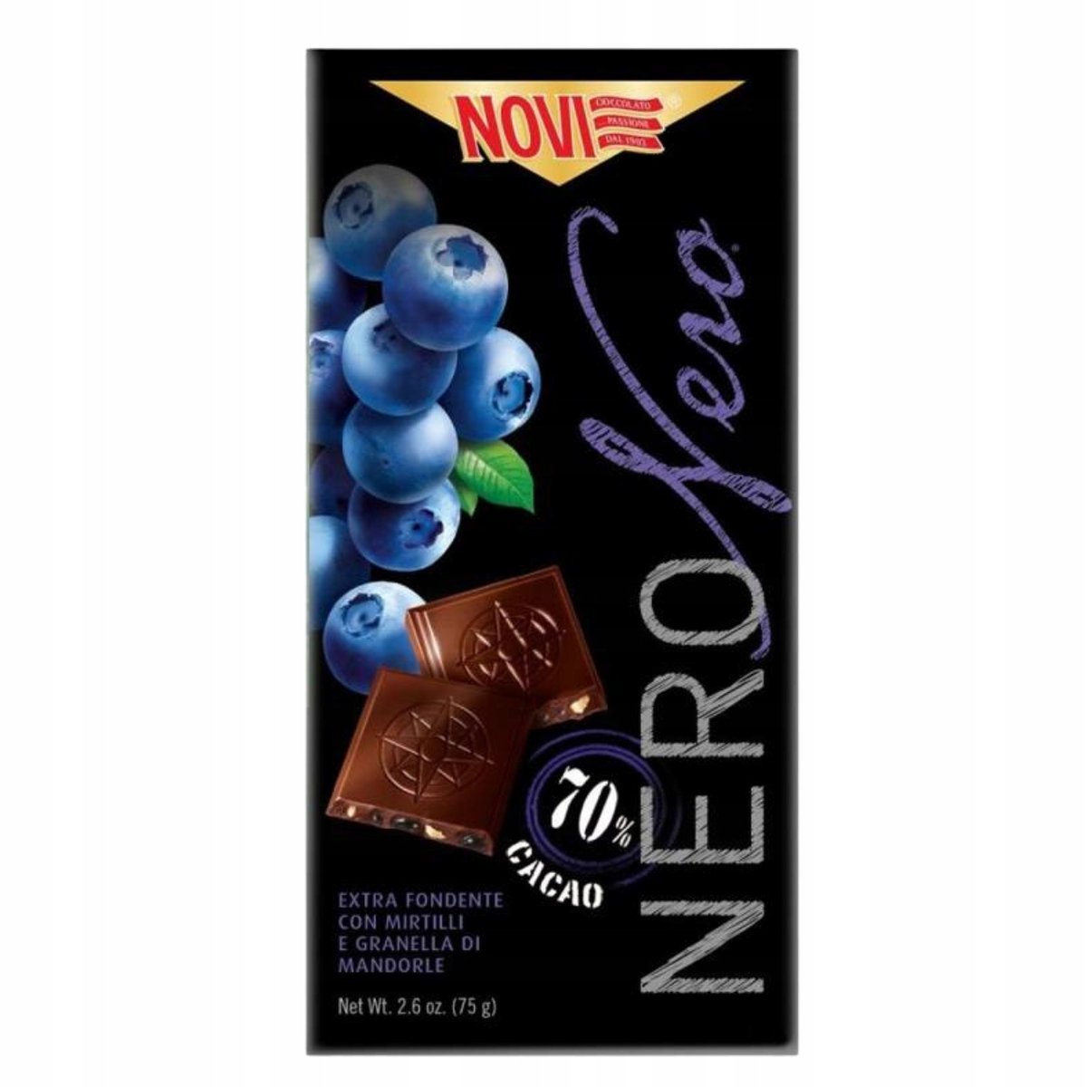 Czekolada gorzka Nero borówkowa Mirtil Mando 75g - Novi