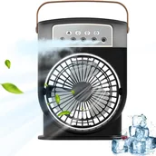 Wentylatory - Przenośny wentylator chłodzący powietrze, wentylator parowy z 3 wentylatorami, mini wentylator biurkowy z generatorem mgły i lampką nocną, czarny - miniaturka - grafika 1