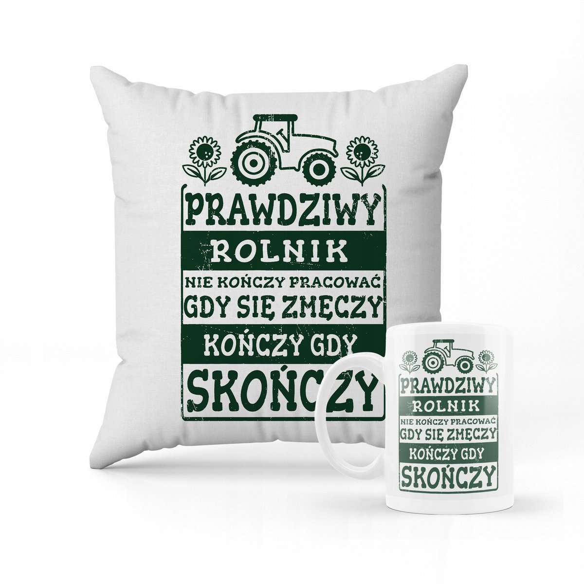 ZESTAW PODUSZKA + KUBEK Prezent Dla Rolnika Prawdziwy Rolnik Traktor